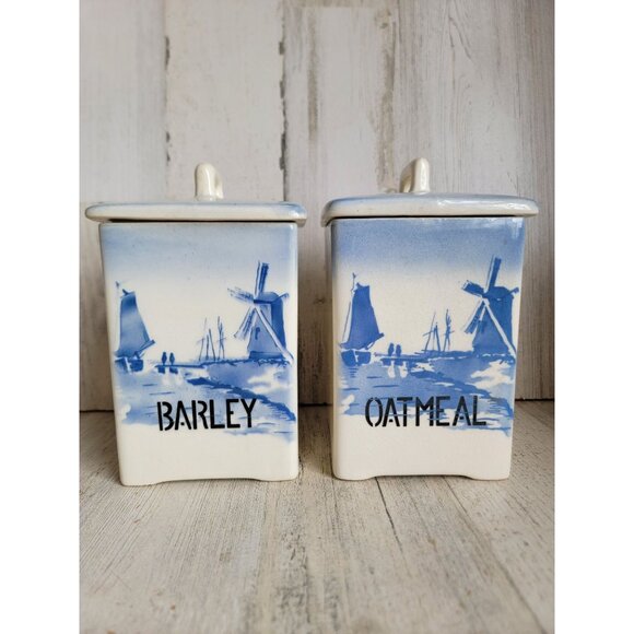Vintage oatmeal barley Germany windmill container jar set kitchen - Picture 1 of 11